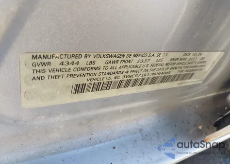 2007 Volkswagen Jetta Wolfsburg Edition z USA, uszkodzony, nr VIN 3VWEG71K17M064045